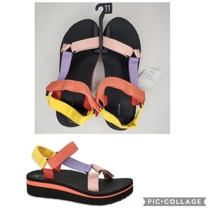 New Womens Time and Tru Platform Nature Sandals Rainbow 11